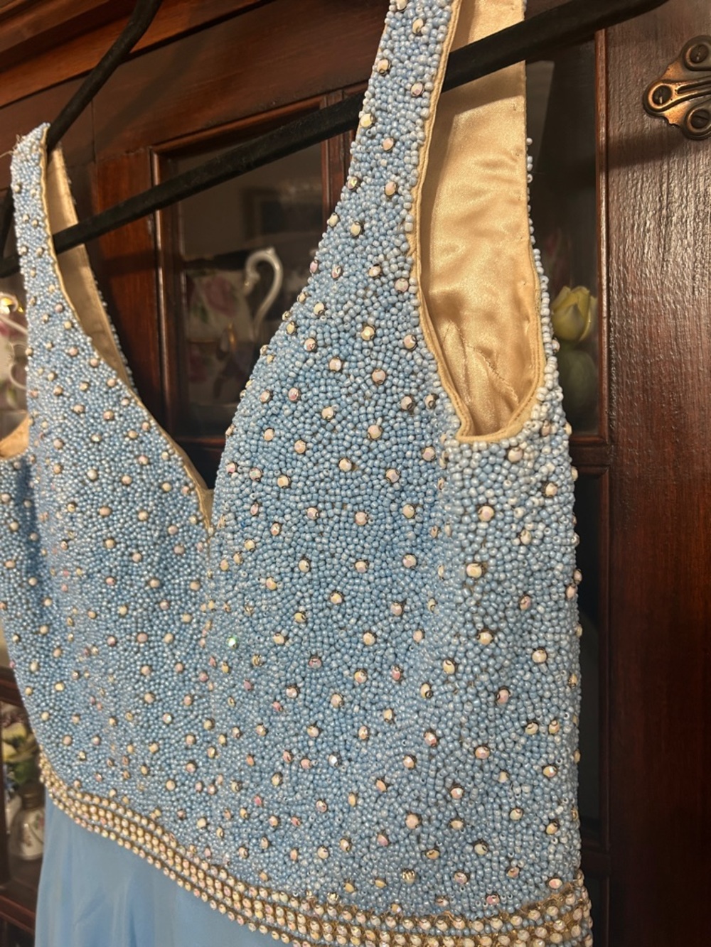 Light Blue Beaded V-Neck prom or event Dress - Picture 4 of 11